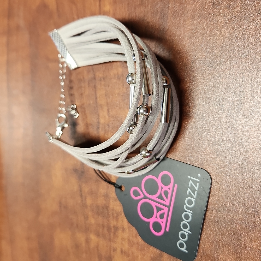Paparazzi Grey Leather Bracelet
